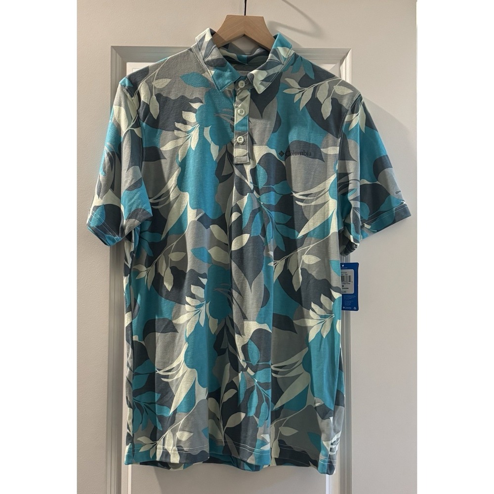 NWT Columbia Omni Wick Polo Mens Medium Tropical Floral Golf Casual Shirt